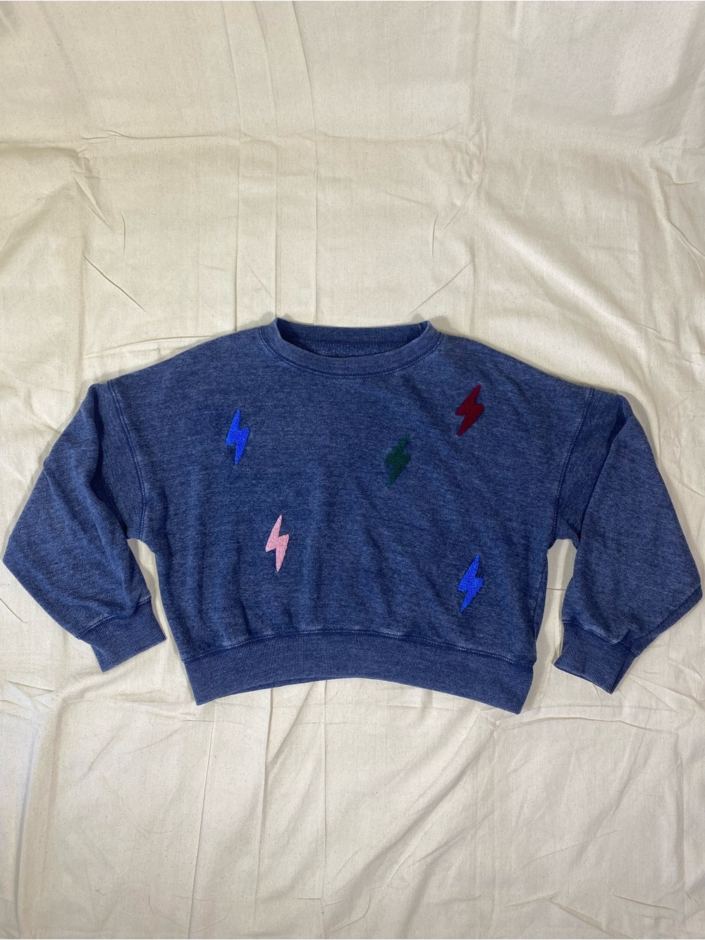 Girls Vintage Havana Navy Colorful Lighting Bolt Crop Pullover